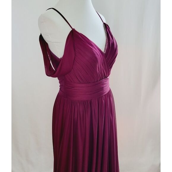 Allure Bridesmaid 1611 Off the Shoulder Stretch Chiffon Gown Burgandy Size 12 - Picture 6 of 10